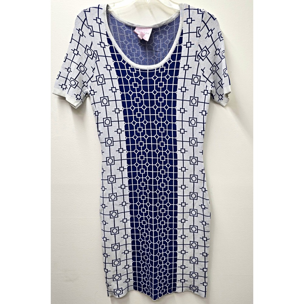 Romeo & Juliet Couture Womens M Sheath Knee Geometric Knit Blue White